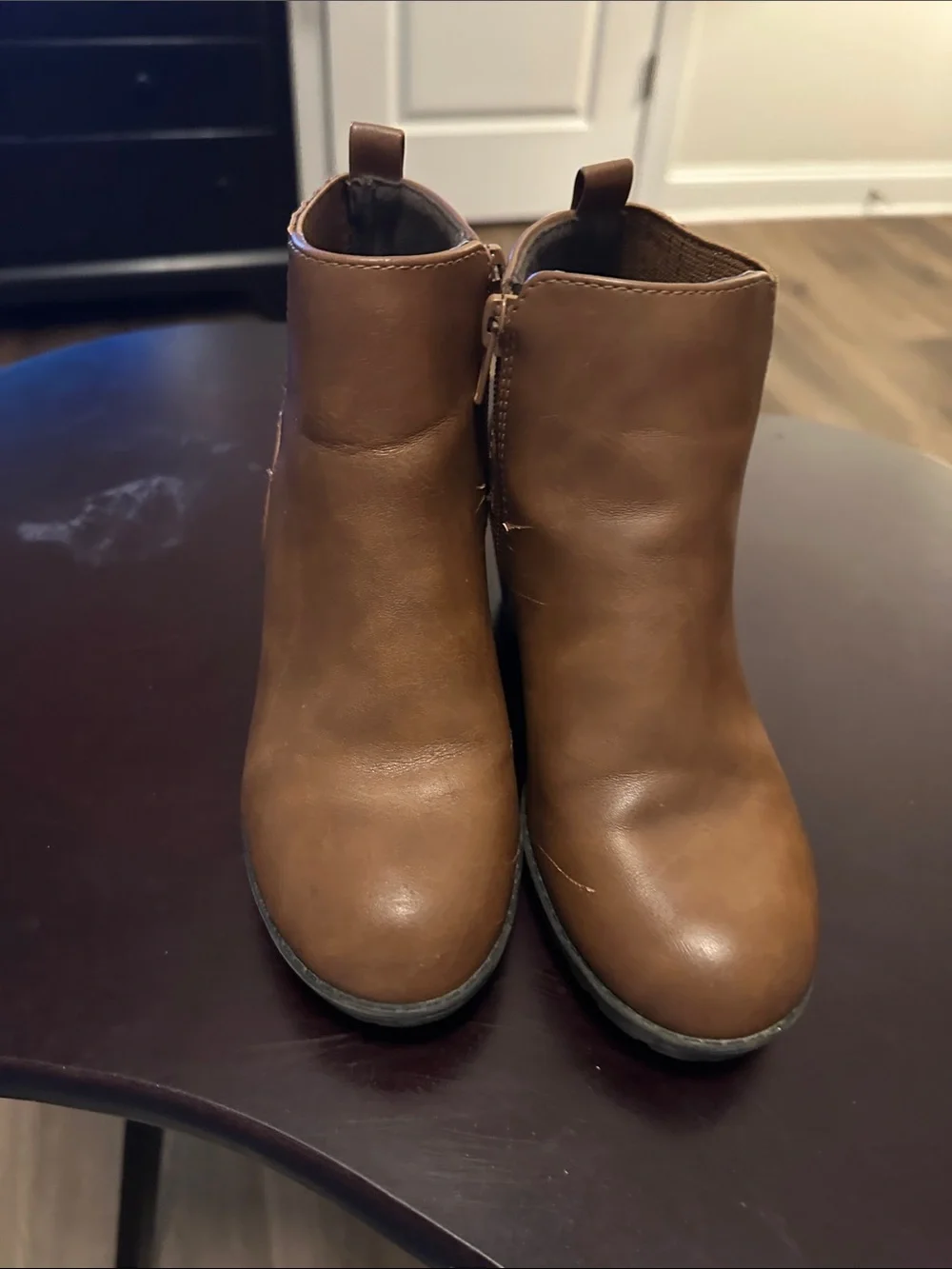 Kids Tan Ankle Chelsea Boots with Block Heel